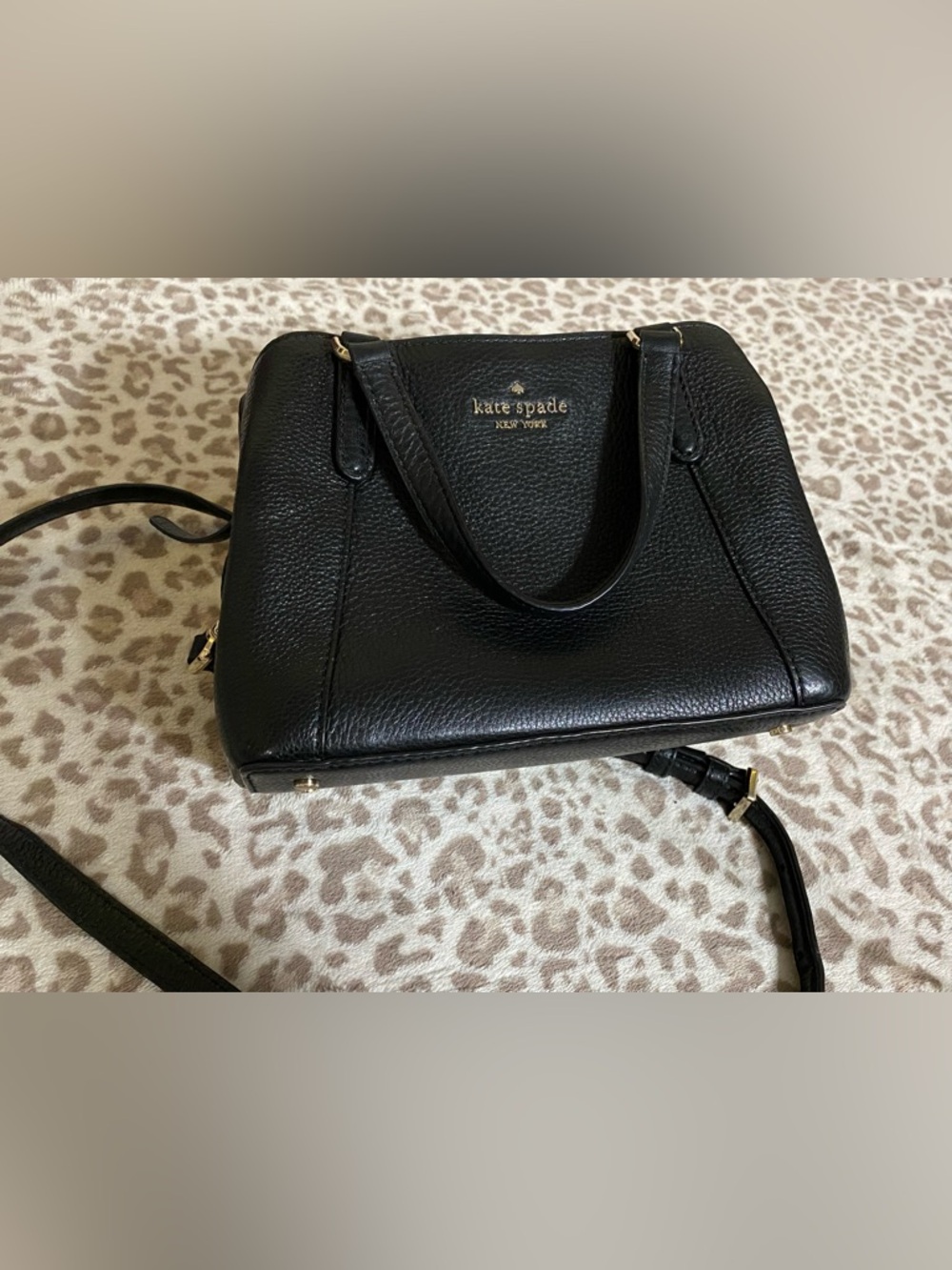 kate spade black pebbled leather satchel with gold logo